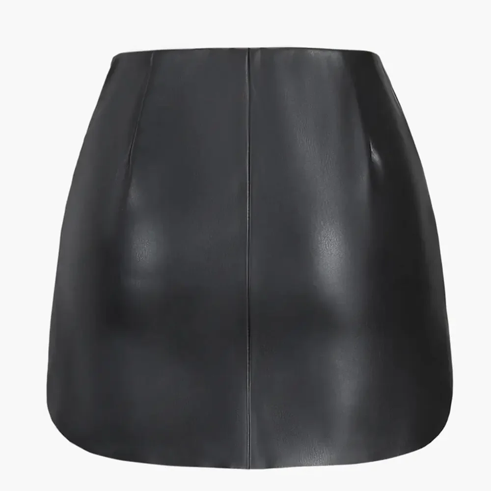 NWT REVOLVE & MINIMALIST  lovers COMMENSE modern black leather mini skirt S - Picture 2 of 6